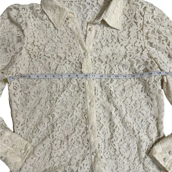 Boston Proper Velvet Lace Victoria Chic Drama Sleeve Button Up Shirt Size Large - Picture 12 of 16
